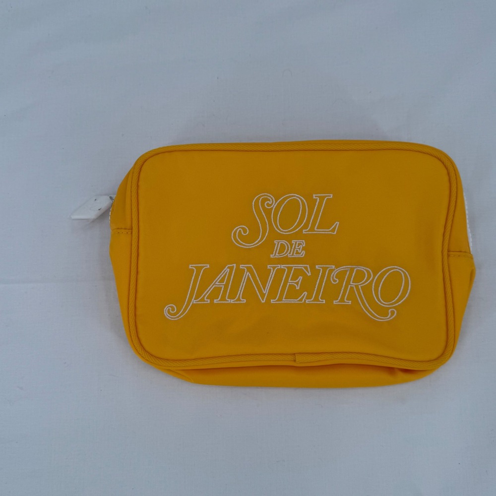 Sol de Janeiro Sunshine Yellow Makeup Bag Embroidered Nylon Travel Case New!